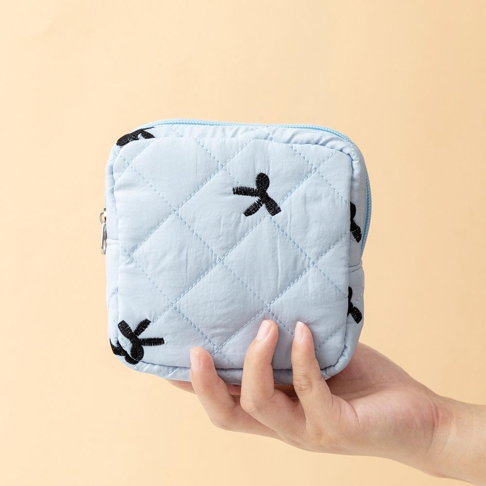 SNUGHOUSE Túi đựng đồ trang điểm nhỏ, Túi đựng khăn ăn vệ sinh bằng vải Cotton, Coquette Bow Móc khóa tai nghe Ví đựng tiền xu