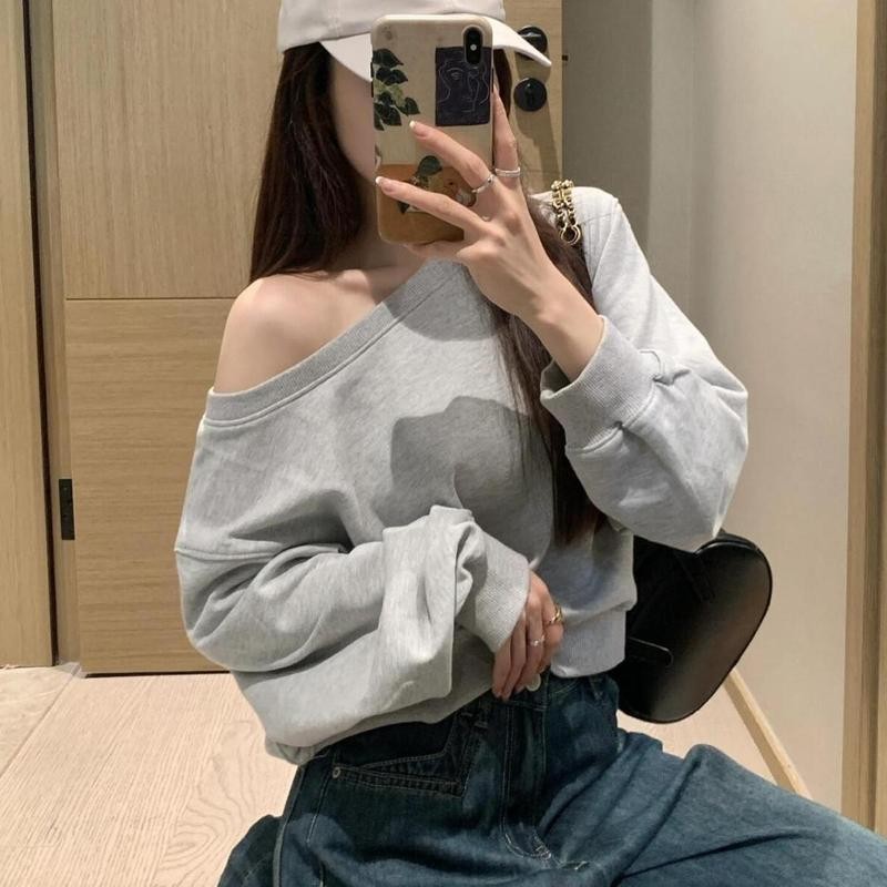 Áo Sweater Nữ Trơn Tay Dài Lệch Vai PINKSTORE29 Phong Cách Basic A51229