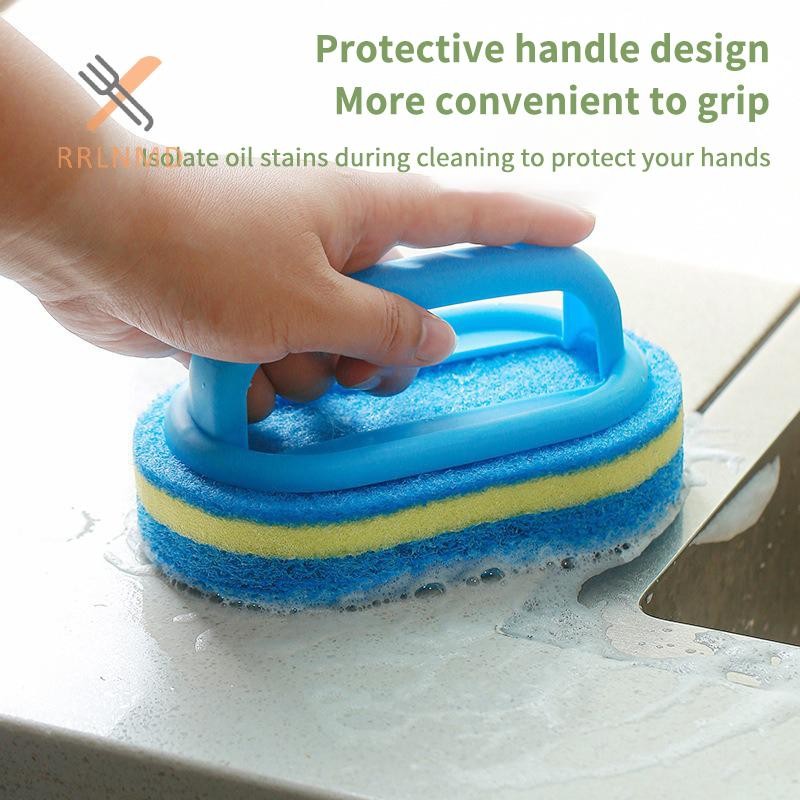 Rrlnmd Bọt Biển Bàn Chải Làm Sạch Có Tay Cầm Bồn Tắm Ngói Chà Bàn Chải Nhà Bếp Phòng Tắm Vệ Sinh Bàn Chải Xốp Hộ Gia Đình Vật Dụng Vệ Sinh MỚI