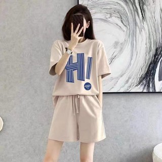 Set đồ nữ, Quần đùi kèm áo phông nữ mẫu HI size 40-70kg , Đồ bộ nữ mặc ở nhà chất liệu thoáng mát, Đồ Ngủ nữ