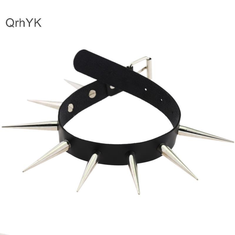 Nhà Máy Thời Trang Dài Spike Choker Punk Giả Da Cổ Mát Mẻ Đinh Tán Lớn Vòng Cổ Phụ Kiện QrhYK