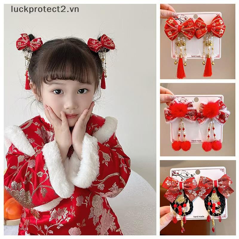 # Hot sale # 1 cặp Mũ nón bé gái phong cách Trung Quốc Phụ kiện tóc Tết Nguyên Đán seels Phụ kiện ngày lễ năm mới.