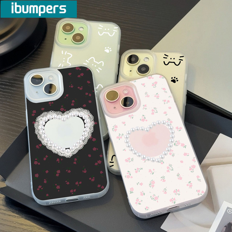 ibumpers Ốp Lưng IPhone Xinh Hàn Quốc Trái Tim Tình Yêu Họa Tiết Hoa Ốp Điện Thoại Trong Suốt Nhám Mờ TPU Mỏng Chống Sốc Chống Bẩn Cho IPhone 16 15 14 12 13 11 Pro Max IP 7 8 Plus X XS XR