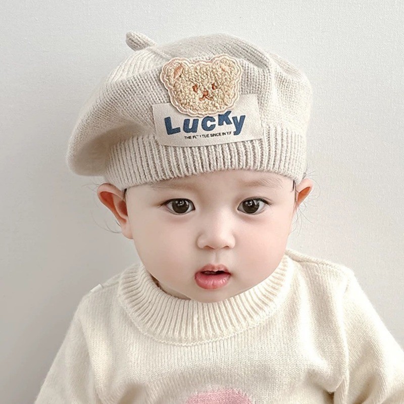 Mũ dệt kim màu trơn cho trẻ em - Mũ len họa sĩ Hàn Quốc - Mũ kho báu nghệ sĩ hoạt hình thời trang - Mũ nồi sợi gấu bông thu đông - Mũ ấm áp chống gió, chống lạnh