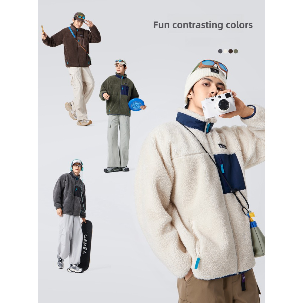 Ảnh CAMEL CROWN Áo khoác lông cừu nam mùa đông Plus nhung dày Áo khoác lông cừu ấm áp thông thường 4