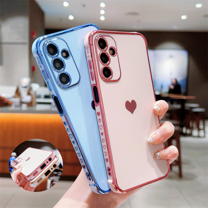 Ốp điện thoại TPU mềm mạ bên trái tim tình yêu sang trọng cho Samsung Galaxy A55 A35 A15 A16 A14 A25 A24 A13 5G A54 A34 A53 A52 A23 A52 A12 Vỏ điện thoại bảo vệ chống sốc