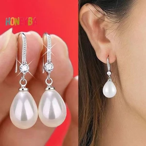 < Honeyba > Trang Sức Cho Nữ Bông Tai Ngọc Trai Giọt Nước Cho Nữ Đỏ Trắng Tròn Ngọc Trai Hình Bầu Dục Bông Tai Cưới Đính Hôn Valenes Ngày Quà Tặng