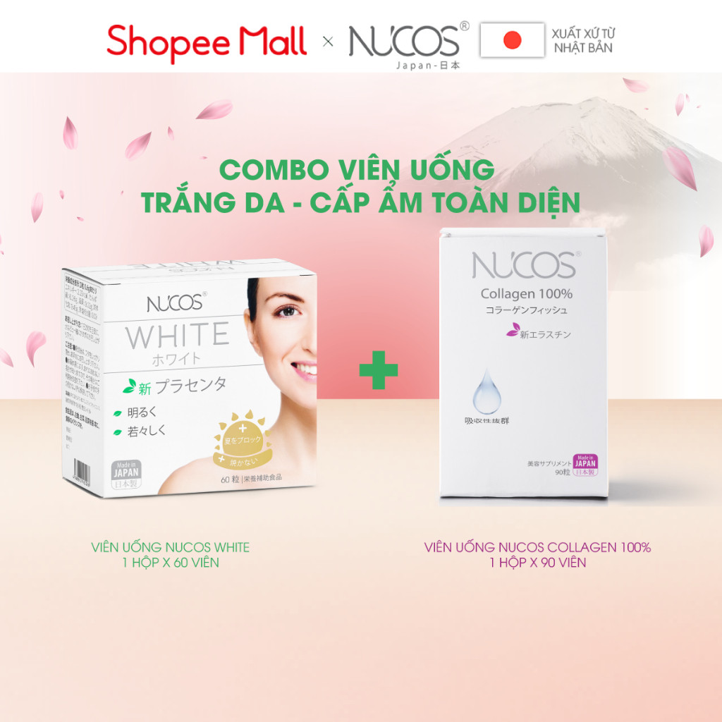 Ảnh TPBVSK Combo Trắng Da Chống Lão Hoá Viên Uống Nucos White Hộp 60Viên, Nucos Collagen 100% Hộp 90Viên 3