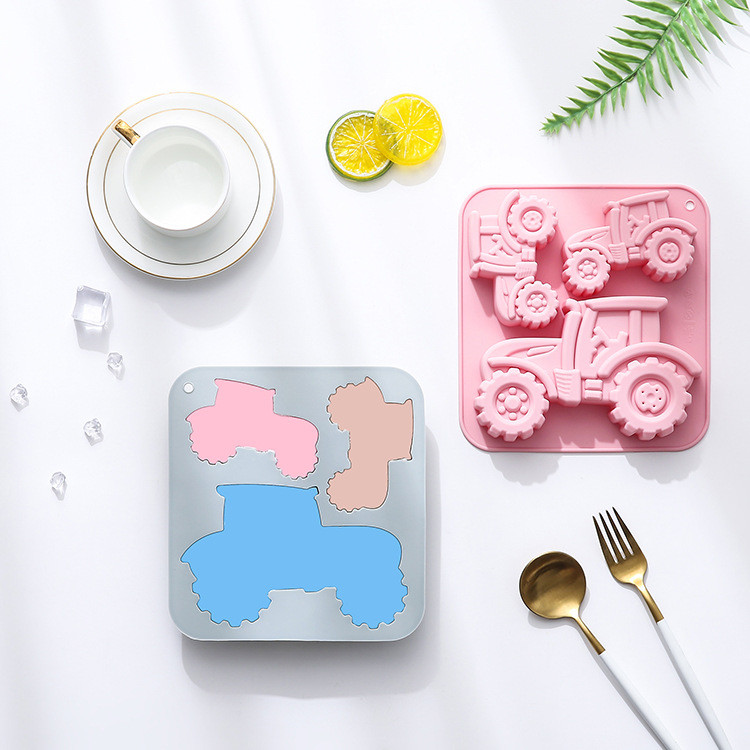 3 Khoang Máy Kéo Hình Khuôn Silicon Đá Viên Sô Cô La Khuôn Handmade Xà Phòng Bánh Trang Trí Khuôn Bánh Pudding Khuôn Kẹo DIY Khuôn Nướng Bánh