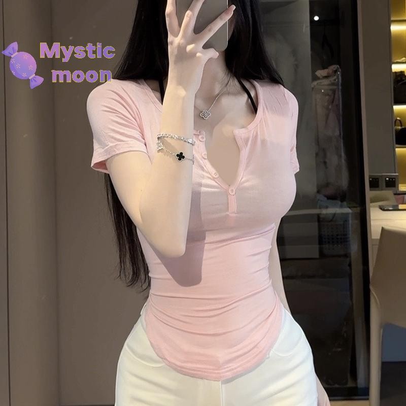 [Mystic] Áo thun ngắn tay cổ chữ V gợi cảm mùa hè Hot Girls [Mới]