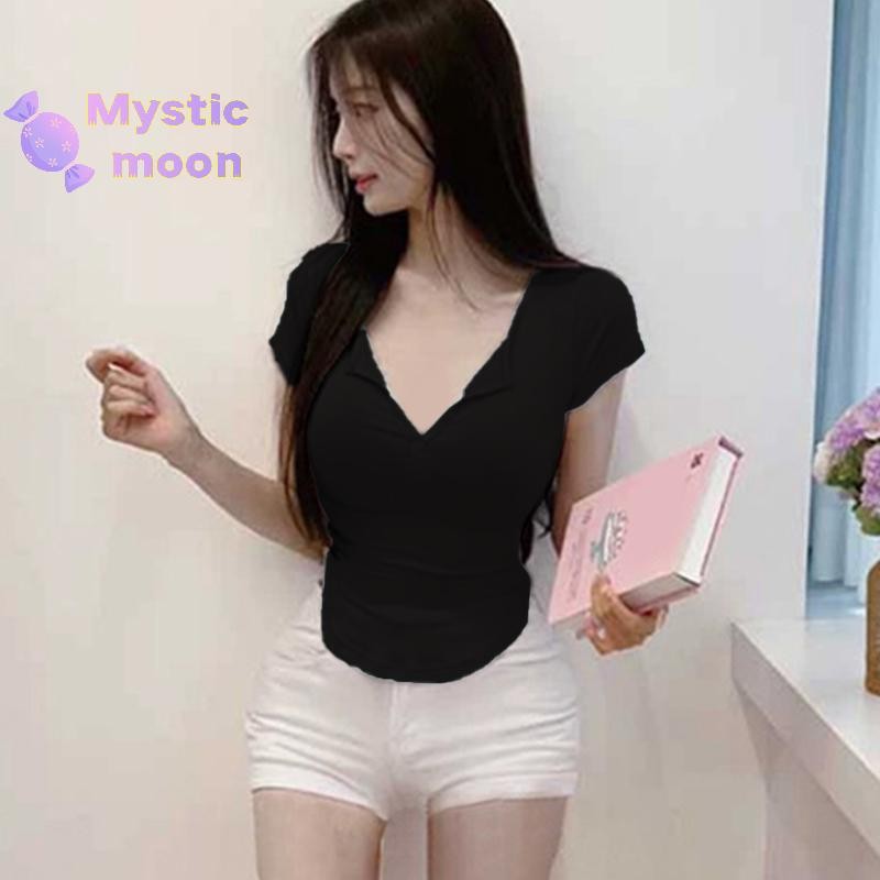 [Mystic] Áo thun ngắn tay cổ chữ V gợi cảm mùa hè Hot Girls [Mới]
