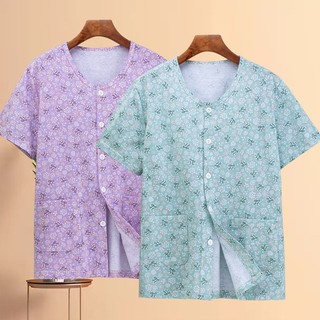 Người Trung Niên Người Cao Tuổi Ngắn Tay Áo Người Cao Tuổi Cotton Nguyên Chất Cardigan Mẹ Plus Béo Rời Cotton Quần Lót Nữ Mỏng Cardigan 401