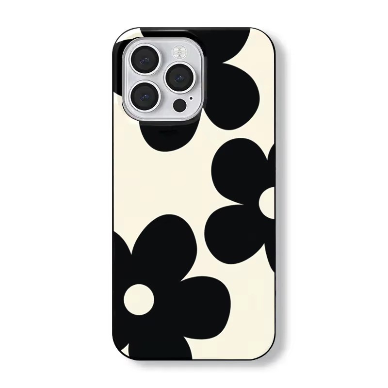 Ốp Điện Thoại Hoa Đen Thời Trang Cho iPhone 16 15 Pro Max 14 Plus 13 12 11 X XR XS Max 7 8 Plus 16E Vỏ Silicon Mềm Chống Sốc