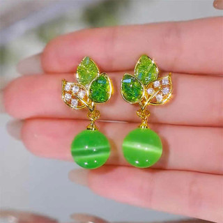 Thiết Kế Niche Xanh Opal Vòng Bông Tai Nữ Tính Khí Bông Tai Bông Tai Phong Cách Mới Bông Tai