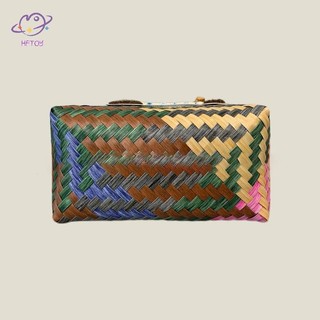 Hftoy Retro Sọc Dachshund Cho Chó Túi Dệt Hợp Thời Trang Dễ Thương Túi Tote Dung Tích Lớn Tay Cầm Tre Thời Trang Túi Giỏ Rau ~