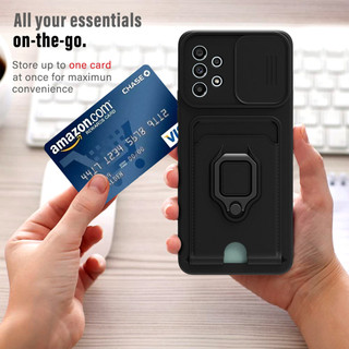 Dành Cho Samsung Galaxy A73 5G Ốp Lưng 4 Trong 1 Trượt Camera Bao Đựng Thẻ Đứng Vuông Freebie Dây Chống Sốc Chống Rơi Mỏng Mềm TPU Cover