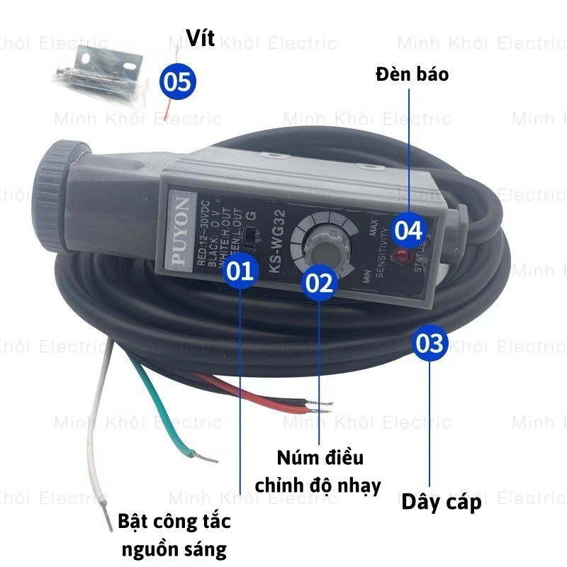 Cảm biến KS-C2,cảm biến màu điện tử KS-C2,cảm biến quang KSC2,cảm biến đọc màu,vạch màu,cảm biến điểm màu,đầu dò vạch