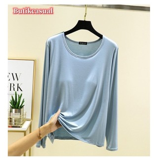 Áo thun nữ Modal đệm ngực Modal Áo sơ mi dài tay mùa xuân hè 2025 dáng rộng mỏng Top m-2xl