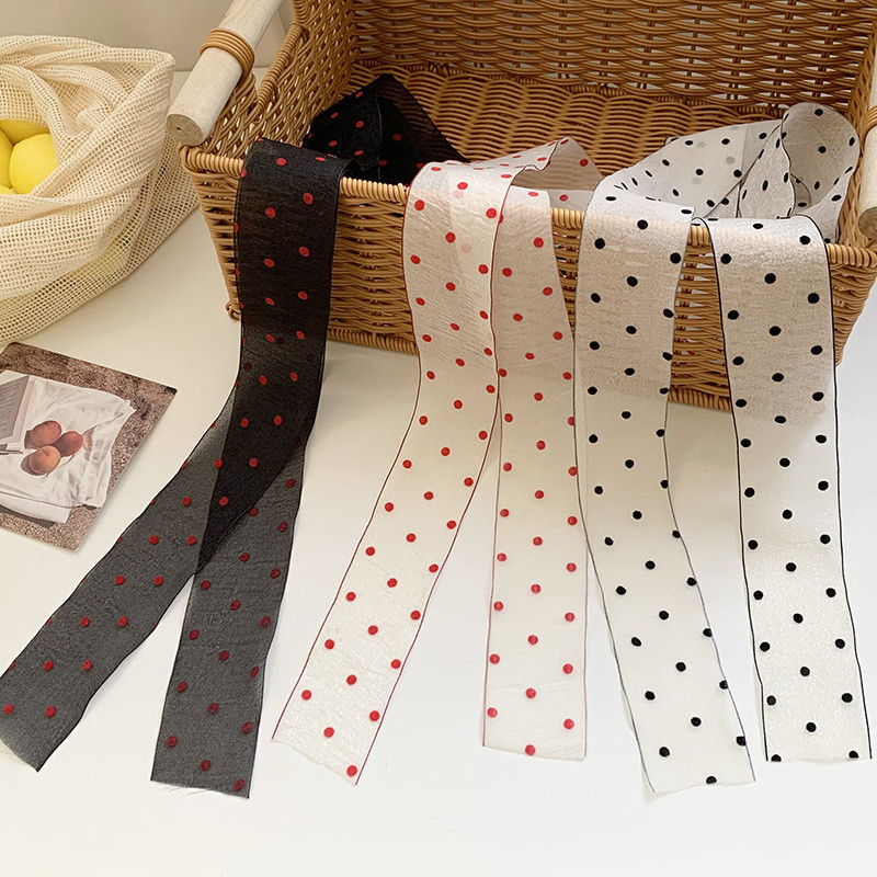 Phụ Nữ Khăn Cổ Đen Chấm Bi Túi Ruy Băng Đầu Choker Streamer Nữ Phụ Kiện