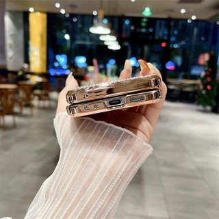 Kim Cương Giả Lấp Lánh Bling Pu Da Viền Ốp lưng Samsung Galaxy Z Flip 6 5 4 3 5G Bản Lề Mạ Mặt Sau Nhựa