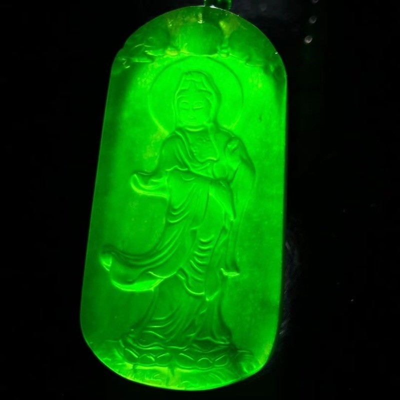Đá Tự Nhiên Đá Imperial Xanh Guanyin Full Xanh Đứng Quan Âm Mặt Dây Chuyền Nam Phật Mặt Dây Chuyền Phụ Kiện
