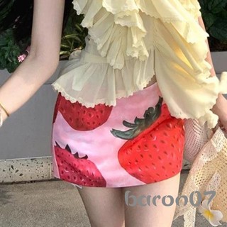 Váy Mini Bodycon Nữ Thời Trang Eo Thấp In Hình Dâu Ôm Phù Hợp Với Váy Câu Lạc Bộ Ngắn Váy