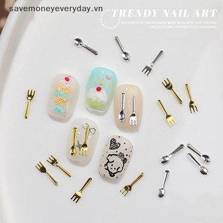 [savemoneyeveryday] 50 Cái Hỗn Hợp Ins Niche Bộ Đồ Ăn Dòng Thìa Nĩa Móng Tay 3D Kim Loại Khuôn Làm Móng Tay Trang Trí Móng Tay DIY Nail Art Charm Phụ Kiện [vn]