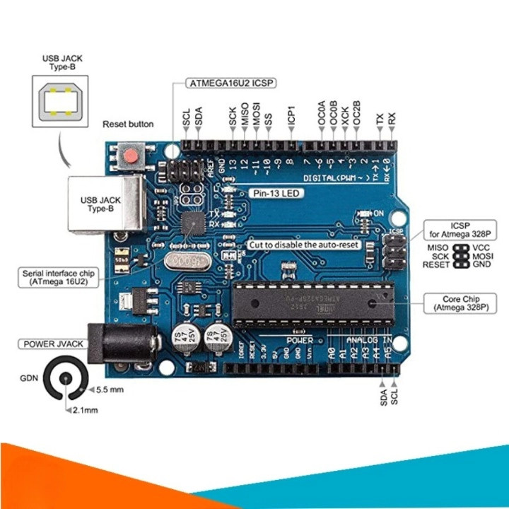 Mạch Arduino Uno R3 ATMEGA328P ATEGA16U2 Có Kèm Cáp Nạp Dữ Liệu Có Kèm Cáp Extra I/O Pinout