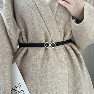 Girth nữ accessorize với váy dây thun co giãn thắt lưng màu đen quấn eo với cỏ bốn lá