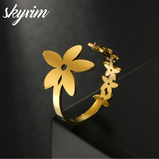SKYRIM Nhẫn Nữ Thanh Lịch Năm Cánh Hoa Thiết Kế Có Thể Điều Chỉnh Mở Trang Sức Thời Trang