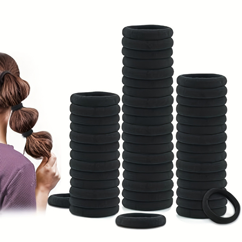 Set 50 Dây Buộc Tóc Cao Su Co Đen Giãn Đơn Giản Thời Trang Hàn Quốc - Phụ Kiện Tóc