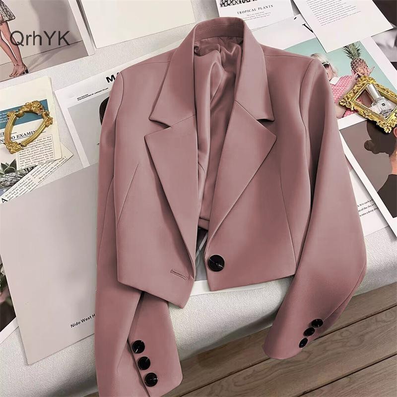 Nhà Máy Thời Trang Crop Blazer Nữ Phù Hợp Với Áo Khoác Cổ Khắc Sang Trọng Nút Phù Hợp Với Áo QrhYK