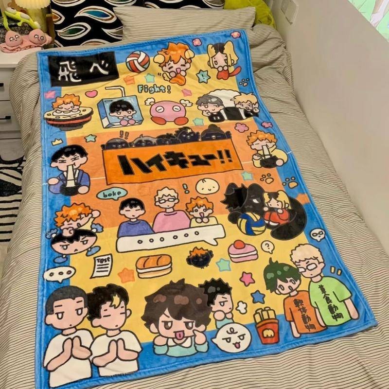 Haikyuu!! Chăn lông cừu san hô Anime – Chăn ngủ mềm để điều hòa, đi văng hoặc giường ngủ, ném nhẹ cho người hâm mộ Anime