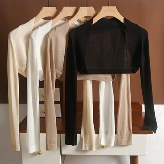 Áo len Cardigan ASDFGER, Khăn choàng chống nắng mỏng dài tay, Chống nắng thời trang Màu trơn Phù hợp với Áo khoác ngoài Quần áo nữ