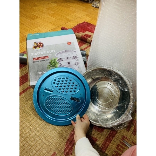 Bộ nạo rau củ 3 món bào Nhật Bản, Rổ nạo rau củ kiêm rổ và chậu inox cao cấp đa năng,tiện lợi