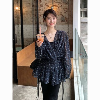 Áo sơ mi voan dài tay cổ chữ V kiểu Pháp dành cho nữ mùa xuân hè 2025 Phong cách mới dáng rộng hẹp Thiết kế dáng ôm hơn Áo mỏng
