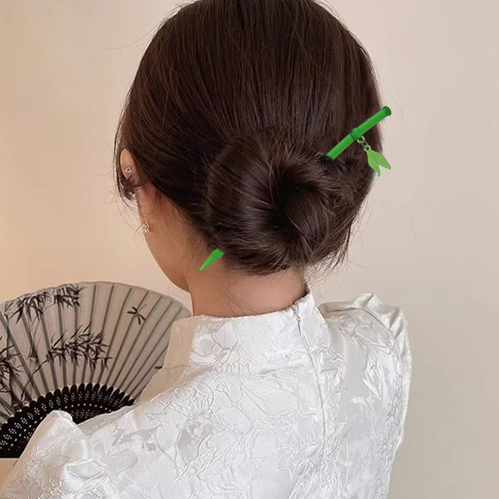 Thời Trang Cổ Phong Cách Trung Hoa Nhựa Xanh Lá Tre Tóc Dính Cho Nữ Bé Gái - Trang Sức Vintage Phụ Kiện Tóc Xu Hướng Quà Tặng