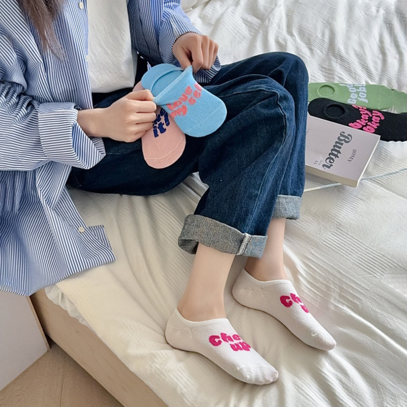 Hàn Quốc Ins Hợp Thời Trang Cotton Hoạt Hình Nhiều Màu Sắc Chống Trơn Trượt Nữ Cổ Thấp Thuyền Tất