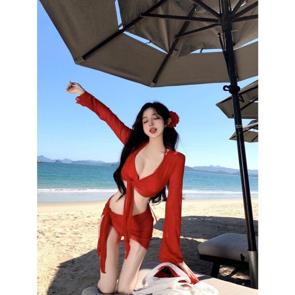 Set bộ đồ bơi bikini 4 chi tiết kèm đệm mút + hoa cài tóc phong cách sexy gợi cảm XIMIXI BKN60