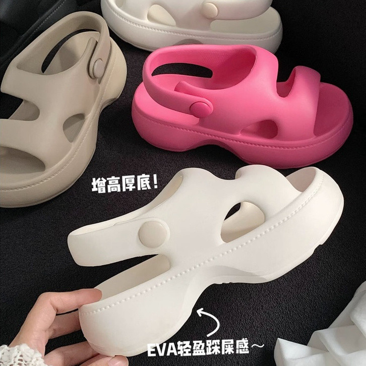 XIXITIAO Giày thông thường EVA mềm đế dày nền tảng nữ mùa hè mặc ngoài bãi biển thể thao La Mã