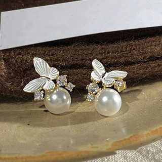 Nhẹ Sang Trọng Nhỏ Giọt Men Bướm Ngọc Trai Tinh Tế Kim Cương Giả Bông Tai Phong Cách Mới Cao Cấp Bông Tai Nữ