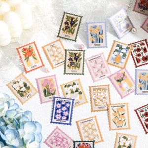 ENWEI 46 Chiếc [Dòng Bưu Điện Hoa] Lều Tay Cây Và Hoa Vật Liệu Trang Trí Nhãn Dán Miếng Dán Giấy Thêu Sò Chất Liệu Sổ Lưu Niệm Bộ