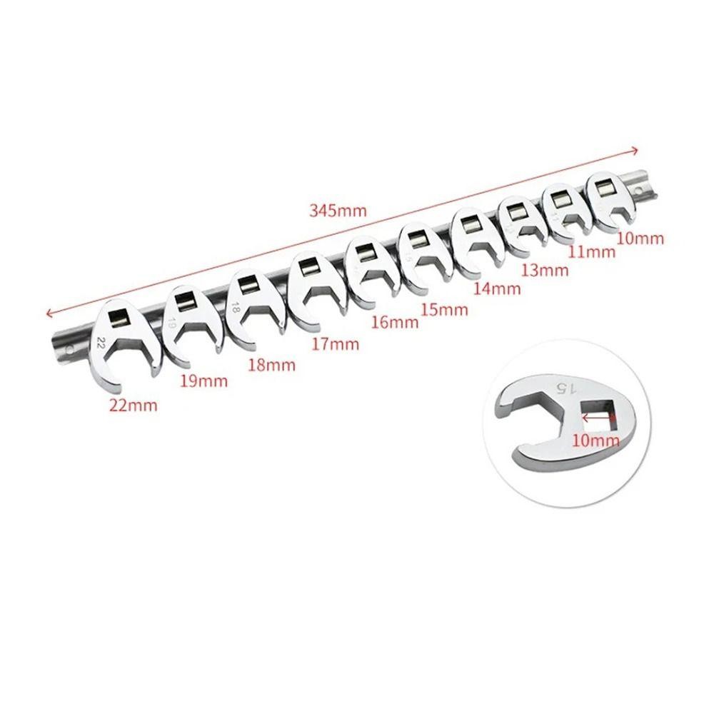 GỖ NHẤT 10 Cái / bộ Cờ lê chân vịt, Cờ lê mở bằng thép Carbon 10-22mm, Đầu cờ lê chân số liệu 3 / 8 inch bền bỉ cho bộ chìa khóa cờ lê mô-men xoắn