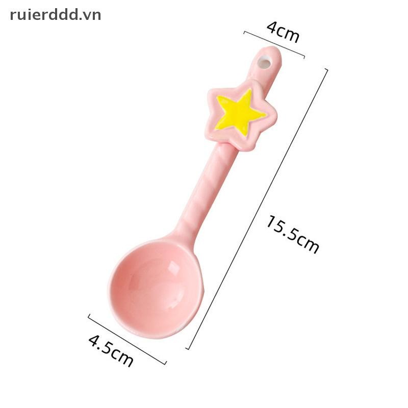 # ruierdd # Ngôi Sao Thìa Gốm Màu Hồng Ma Thuật Cô Gái Trái Tim Món Tráng Miệng Thìa Cà Phê Hoạt Hình Thìa Cơm.