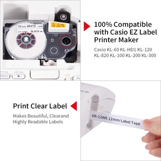 6 / 9 / 12 / 18mm Tương Thích Casio Nhãn Băng XR Băng XR-12WE XR12X XR12YW XR9WE XR-9X XR-6WE XR18WE dành cho Máy Làm Nhãn Casio KL-60 KL-120 KL-70 KL-750 KL-1008 KL-8200 Máy Nhãn