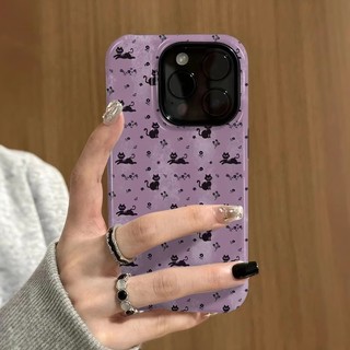 Ốp lưng 2 trong 1 hình mèo đen nền tím cho Apple 16 Pro Max iPhone 15 Dual Layer 14 Pro Film 13 / 12 / 11 Pro Max 7 / 8p Xs Max Vỏ bảo vệ chống sốc