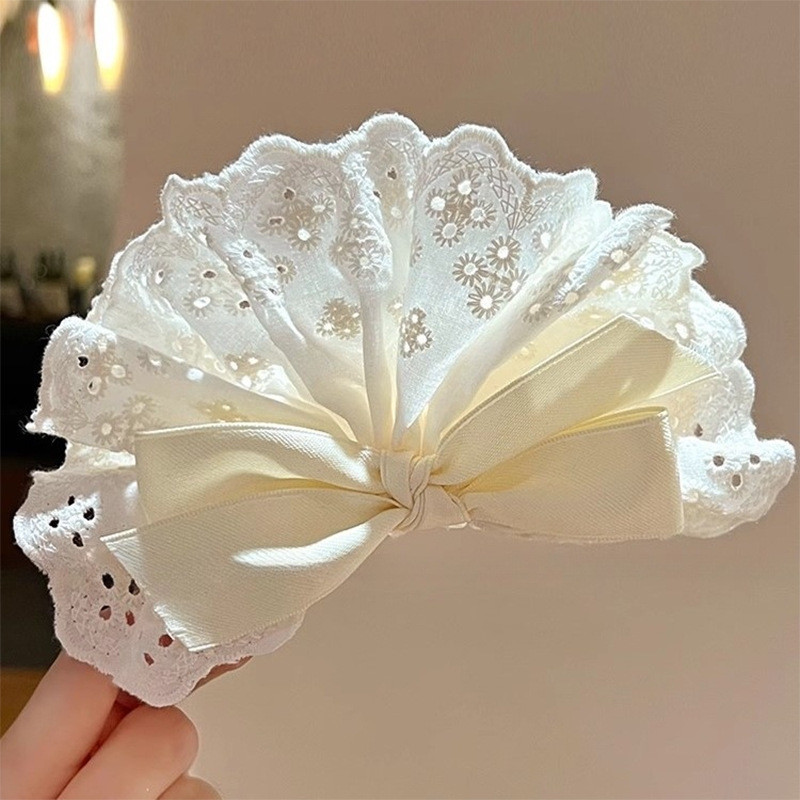 YT2 Mũ Phụ Kiện Tóc Kẹp Tóc Lớn Phong Cách Pháp Ren Phong Cách Nơ Màu Trơn TY2