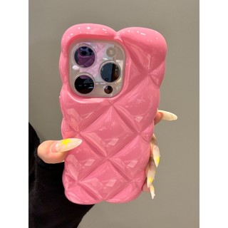 Ốp Điện Thoại Kẻ Sọc 3D Ngọc Trai Màu Hồng Hàn Quốc Cho iPhone 17Promax 16Promax 16Pro 12 13 14 15 Pro Max Silicon Mềm Chống Sốc Ngọt Ngào Nữ Tính Vỏ Di Động