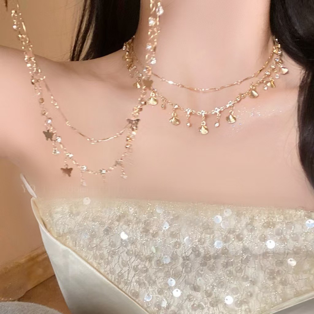 Sách Đỏ Nhỏ Xanh Zircon Vàng Bướm Vòng Cổ Phù Hợp Với Xương Đòn Dây Xích Niche Thiết Kế Nữ Cao Cấp Ánh Sáng Sang Trọng Trang Sức 10.23