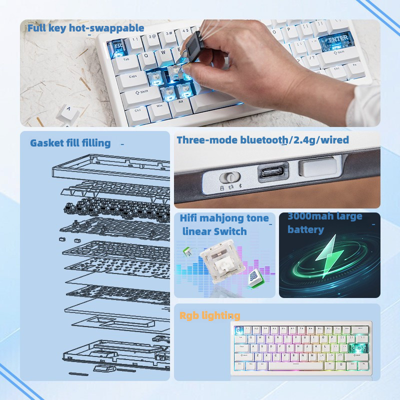 Hàng mới về!Bàn phím cơ ba chế độ CIDOO QK61 V2 VIA / QMK Đèn nền Bluetooth RGB 2.4g, có thể gập lại nóng | BigBuy360 - bigbuy360.vn